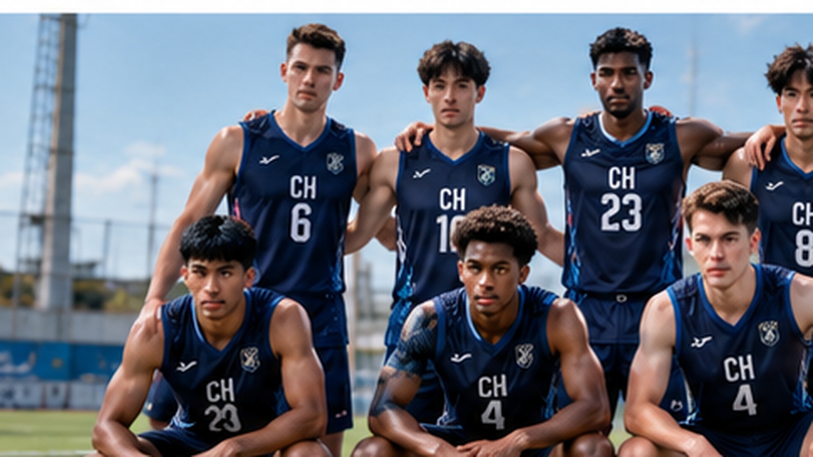 Illustrative team scene in original custom sportswear