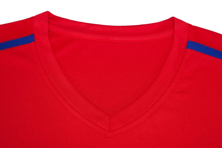 Kurzarm-Fußballtrikot mit V-Ausschnitt und Streifen – DETAIL 1