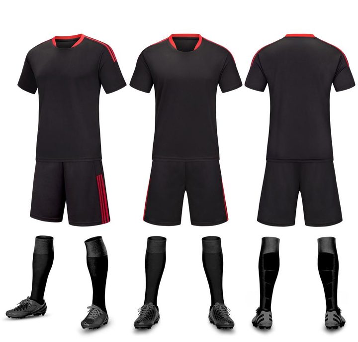 Tricou de fotbal, cu mânecă scurtă, cu decolteu rotund și cu dungi – COMBO 1