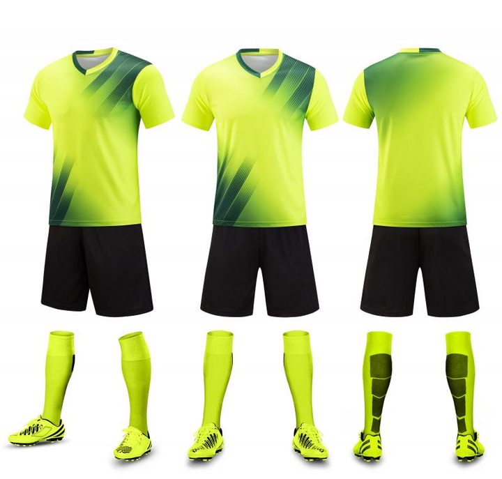 Tricou de fotbal, cu mânecă scurtă, cu decolteu în V și cu dungi – COMBO 1