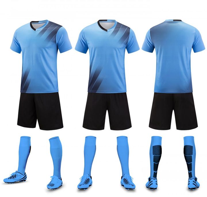 Tricou de fotbal, cu mânecă scurtă, cu decolteu în V și cu dungi – COMBO 6
