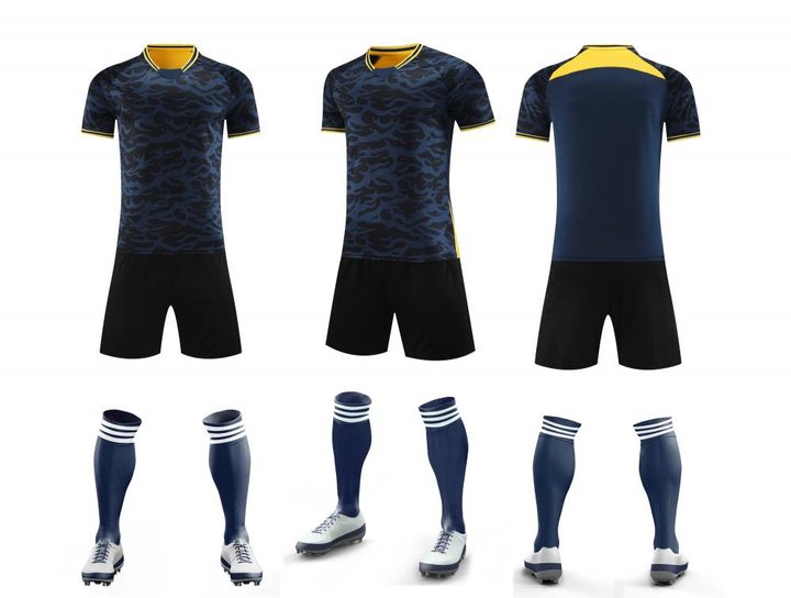 Kurzarm-Fußballtrikot mit Rundhalsausschnitt und Streifen – COMBO 3