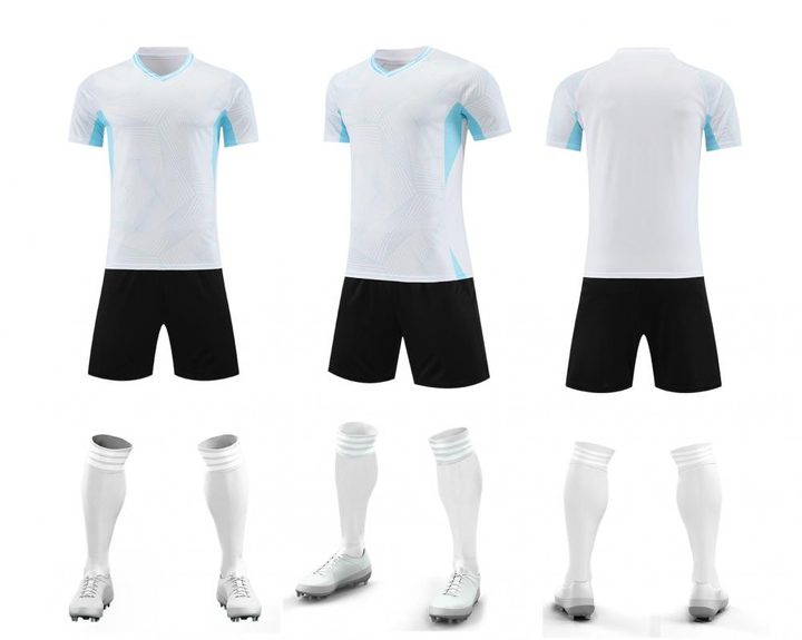 Tricou de fotbal, cu mânecă scurtă, cu decolteu în V și cu dungi – COMBO 2