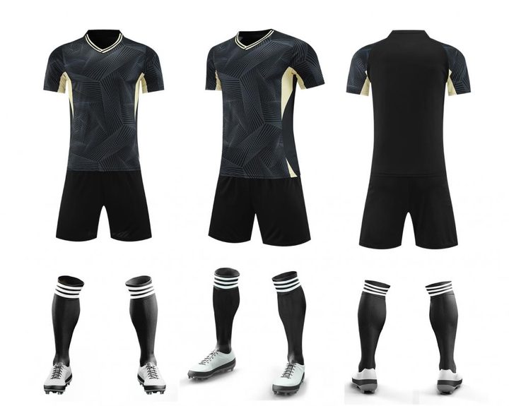 Tricou de fotbal, cu mânecă scurtă, cu decolteu în V și cu dungi – COMBO 1