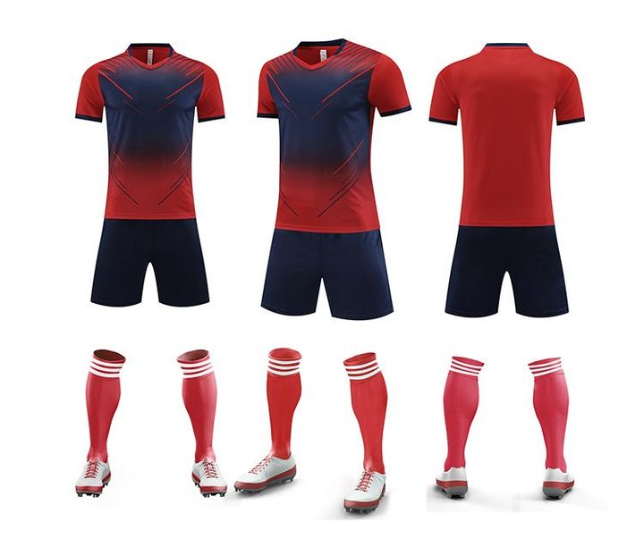 Maillot de football à manches courtes avec col V à rayures – COMBO 1