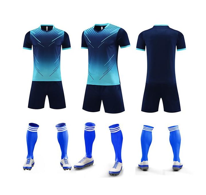 Maillot de football à manches courtes avec col V à rayures – COMBO 4