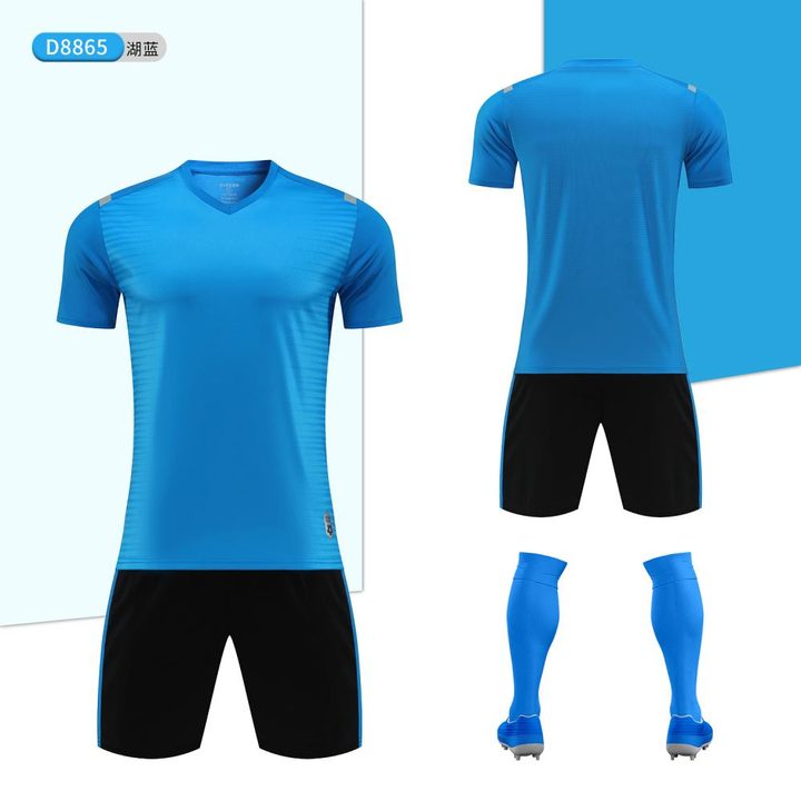 Camisa de futebol de manga curta com gola V com listras – COMBO 4