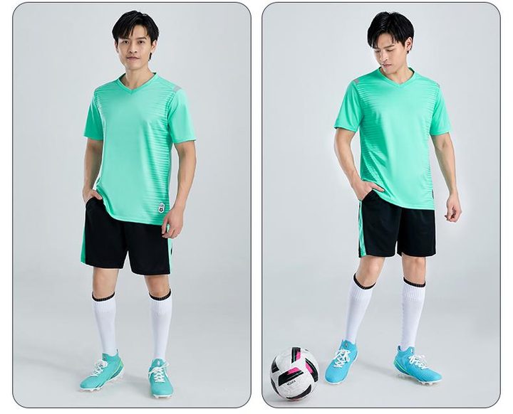 Camisa de futebol de manga curta com gola V com listras – MODEL 5