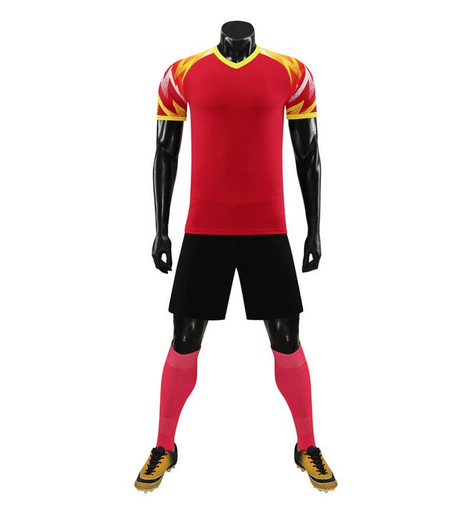Kurzarm-Fußballtrikot mit V-Ausschnitt und geometrischem Muster – FRONT 4