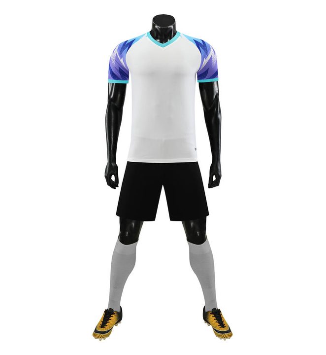 Kurzarm-Fußballtrikot mit V-Ausschnitt und geometrischem Muster – FRONT 6