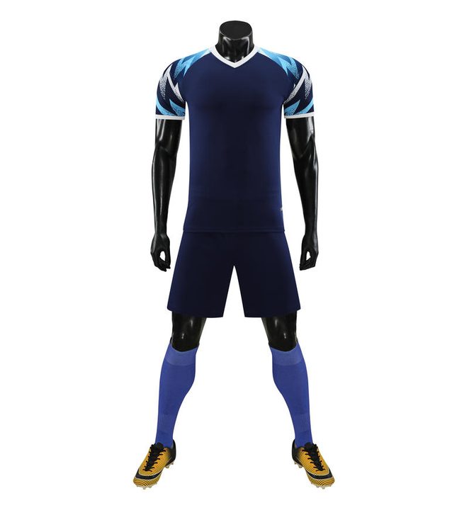 Kurzarm-Fußballtrikot mit V-Ausschnitt und geometrischem Muster – FRONT 1