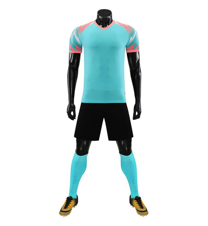 Kurzarm-Fußballtrikot mit V-Ausschnitt und geometrischem Muster – FRONT 2