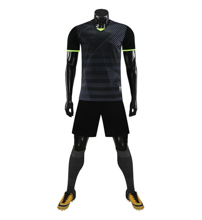Tricou de fotbal, cu mânecă scurtă, cu decolteu în V și cu dungi – FRONT 1