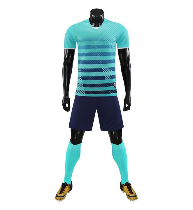 Tricou de fotbal, cu mânecă scurtă, cu decolteu în V și cu dungi – FRONT 2