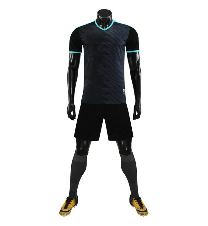 Tricou de fotbal, cu mânecă scurtă, cu decolteu în V și cu dungi – FRONT 1