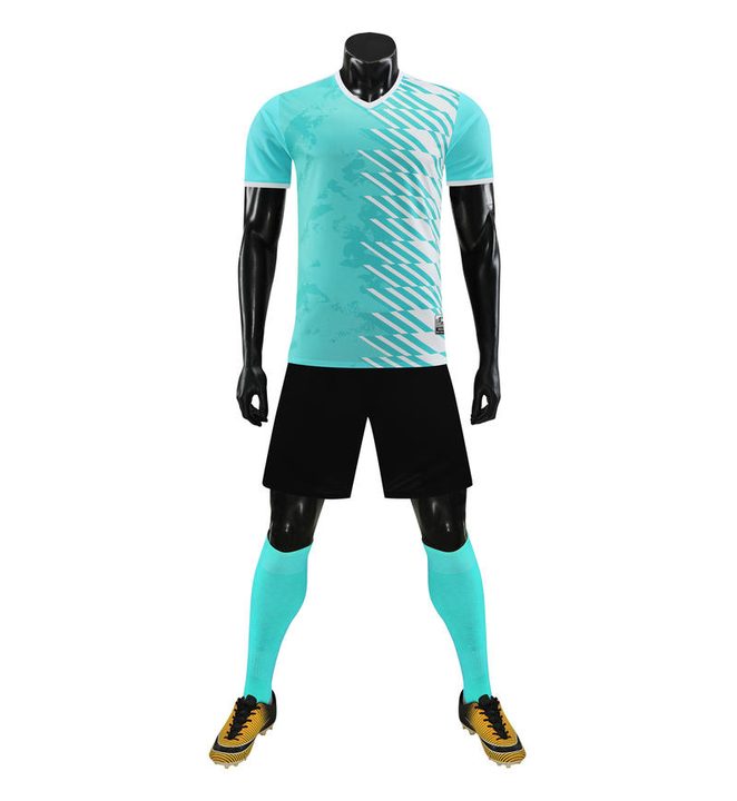 Tricou de fotbal, cu mânecă scurtă, cu decolteu în V și cu dungi – FRONT 2