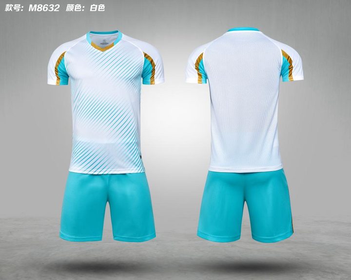 Tricou de fotbal, cu mânecă scurtă, cu decolteu în V și cu degrade – COMBO 1