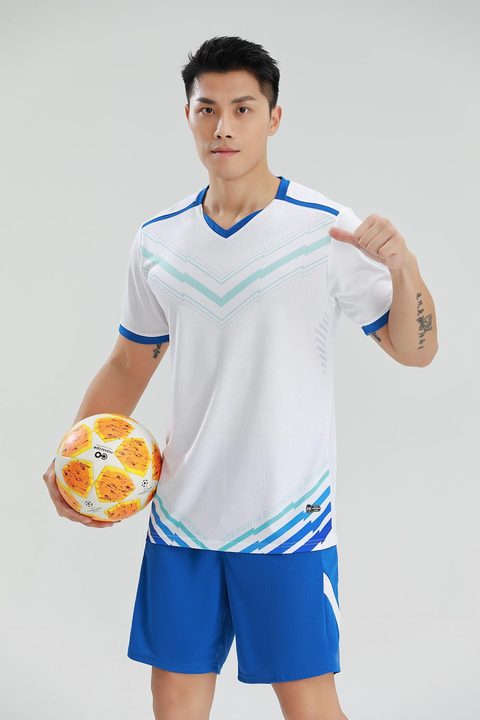 Kurzarm-Fußballtrikot mit V-Ausschnitt und Streifen – MODEL 4