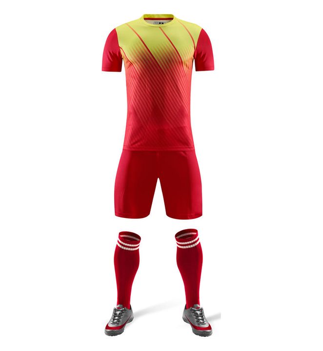 Tricou de fotbal, cu mânecă scurtă, cu decolteu rotund și cu dungi – FRONT 3