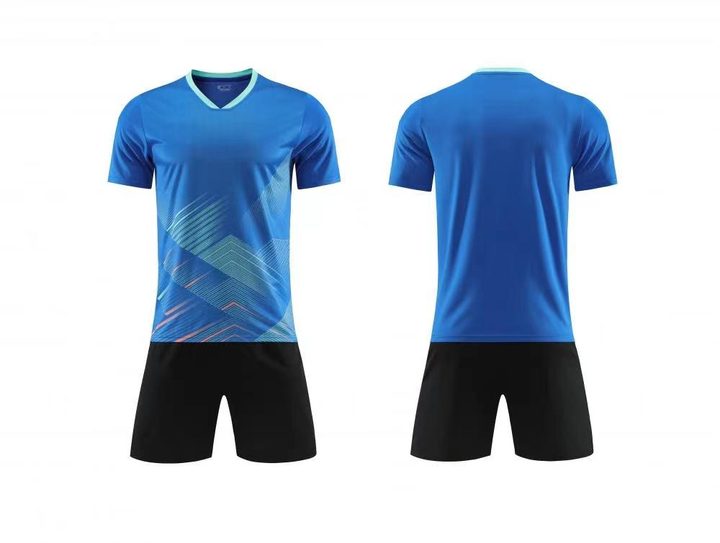 Tricou de fotbal, cu mânecă scurtă, cu decolteu în V și cu model geometric – COMBO 2