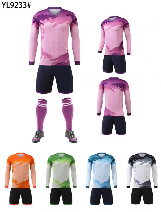 Tricou de fotbal, cu mânecă lungă, cu decolteu în V și cu blocuri de culoare – MAIN
