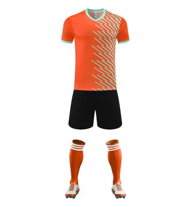 Maglia da calcio a maniche corte con scollo a V con motivo geometrico – FRONT 2