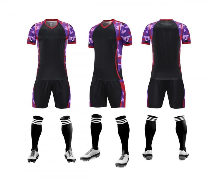 Tricou de fotbal, cu mânecă scurtă, cu decolteu în V și cu dungi – COMBO 1