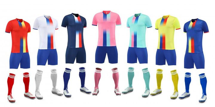 Stand collar Short Sleeve Striped Soccer Jersey