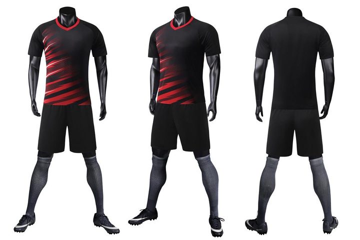 Kurzarm-Fußballtrikot mit V-Ausschnitt und Streifen – COMBO 1