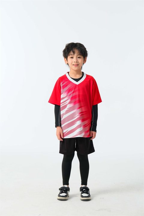 Kurzarm-Fußballtrikot mit V-Ausschnitt und Streifen – MODEL 4