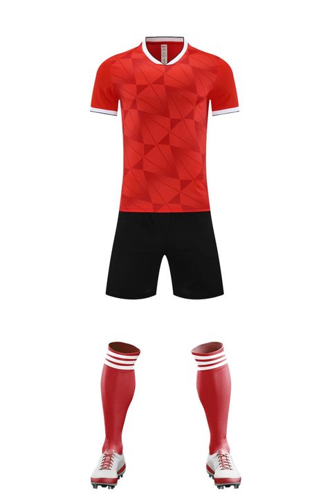 Maillot de football à manches courtes avec col V à rayures – FRONT 3