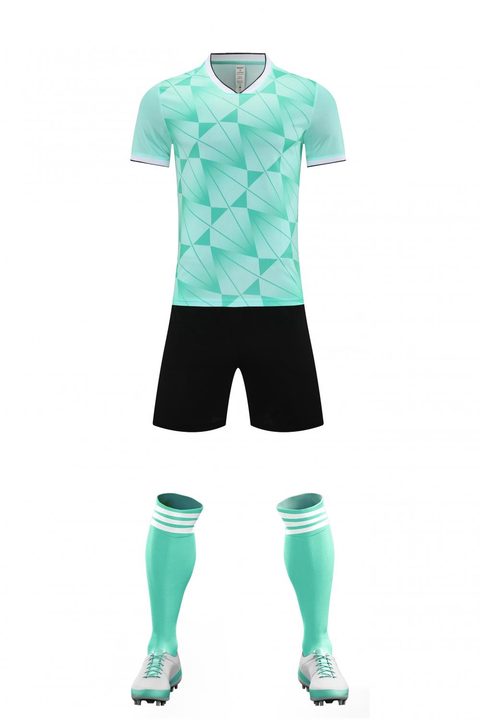 Maillot de football à manches courtes avec col V à rayures – FRONT 1