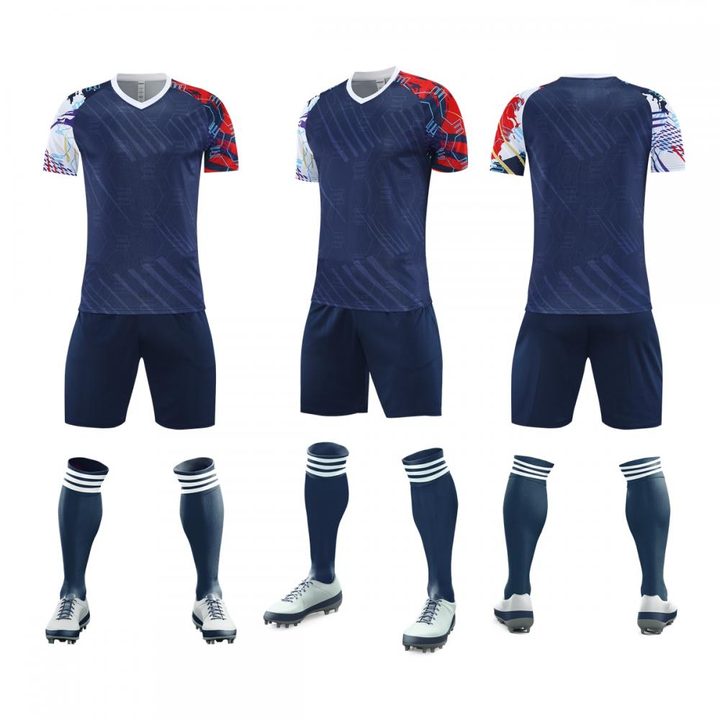 Maglia da calcio a maniche corte con scollo a V con righe – COMBO 1