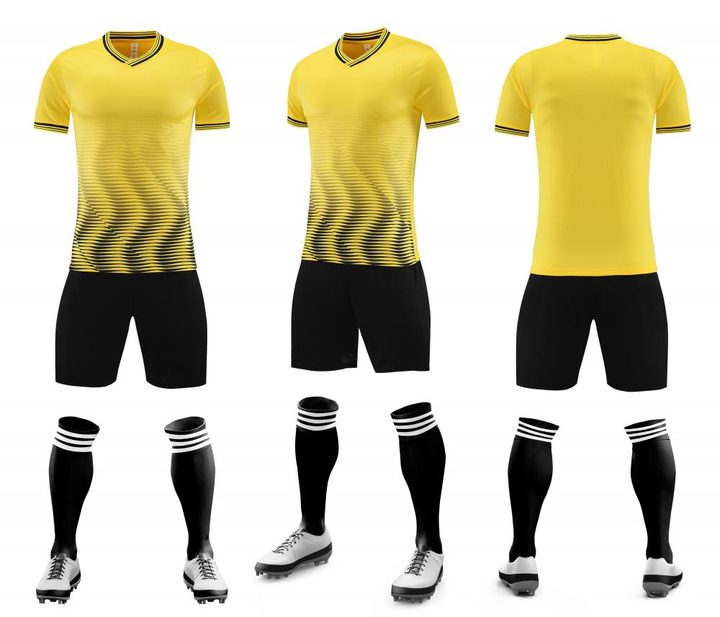Kurzarm-Fußballtrikot mit V-Ausschnitt und Streifen – COMBO 3