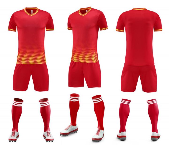 Kurzarm-Fußballtrikot mit V-Ausschnitt und Streifen – COMBO 4