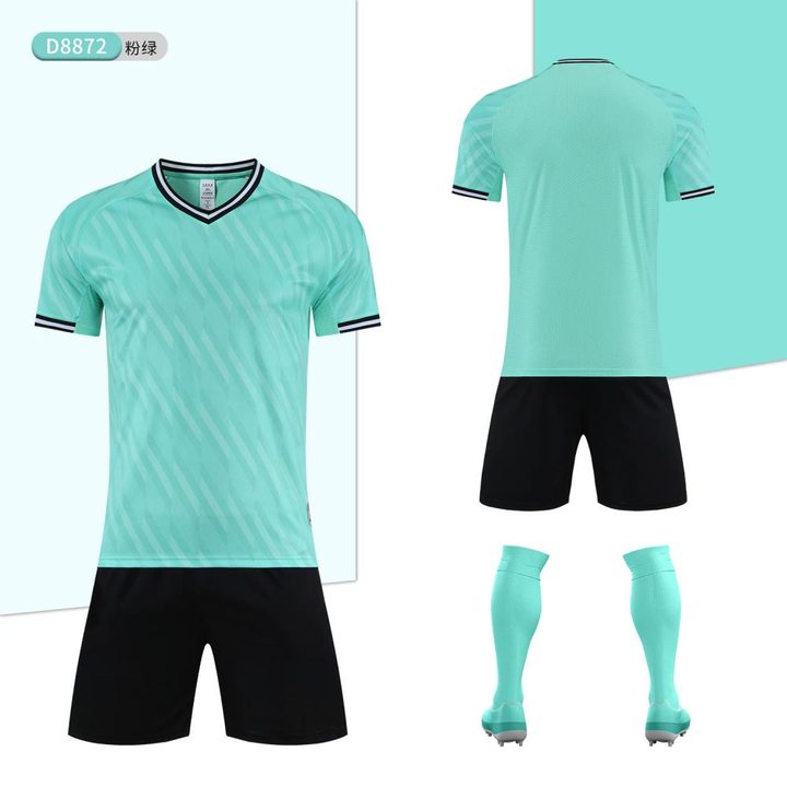 Tricou de fotbal, cu mânecă scurtă, cu decolteu în V și cu dungi – COMBO 4