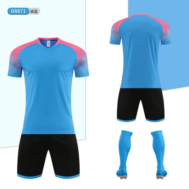 Maillot de football à manches courtes avec col V à rayures – COMBO 2