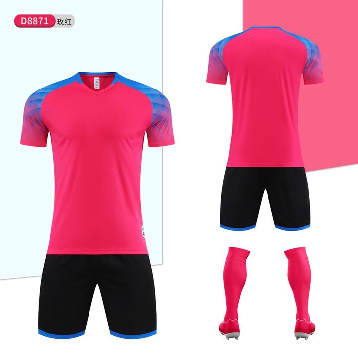 Maillot de football à manches courtes avec col V à rayures – COMBO 8