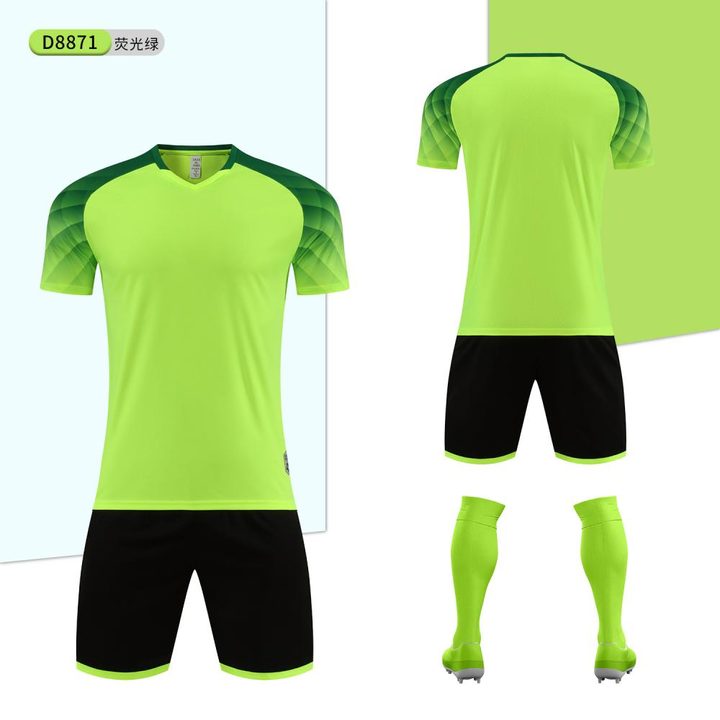 Maillot de football à manches courtes avec col V à rayures – COMBO 4