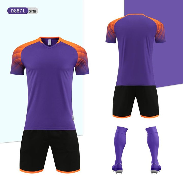 Maillot de football à manches courtes avec col V à rayures – COMBO 6