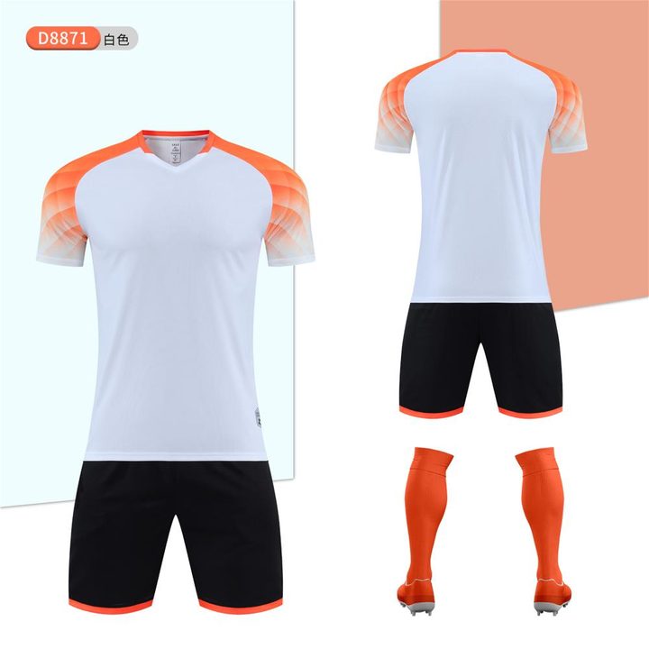 Maillot de football à manches courtes avec col V à rayures – COMBO 1