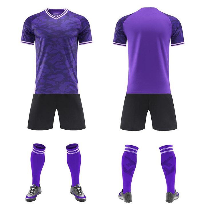 Tricou de fotbal, cu mânecă scurtă, cu decolteu în V și cu dungi – COMBO 4
