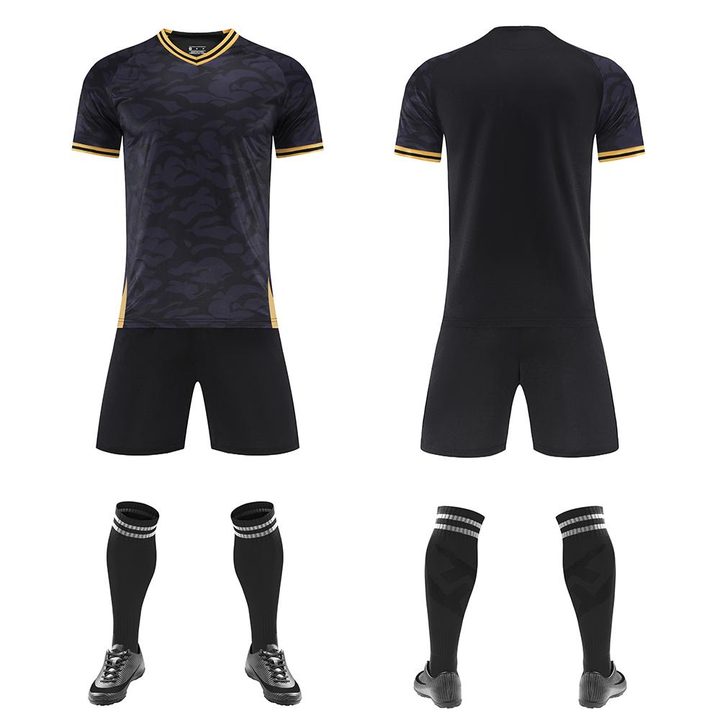 Tricou de fotbal, cu mânecă scurtă, cu decolteu în V și cu dungi – COMBO 3