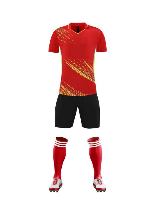 قميص كرة قدم بـأكمام قصيرة ياقة V خطوط – FRONT 3