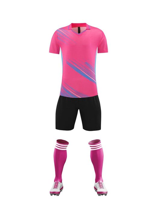 قميص كرة قدم بـأكمام قصيرة ياقة V خطوط – FRONT 1