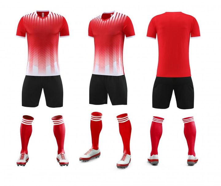 Kurzarm-Fußballtrikot mit V-Ausschnitt und Streifen – COMBO 3