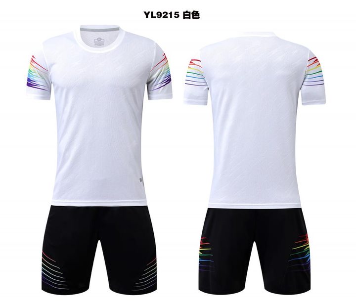 Kurzarm-Fußballtrikot mit Rundhalsausschnitt und Streifen – COMBO 1
