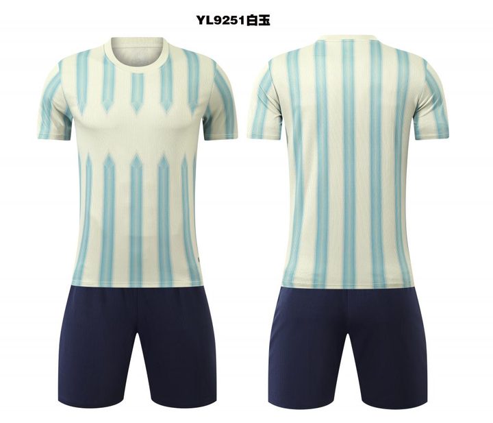 Maillot de football à manches courtes avec col rond à rayures – COMBO 1